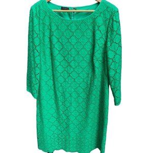 Talbots Lace Overlay Dress Size 14 Green Fully Lined 100% Cotton Back Zip EUC